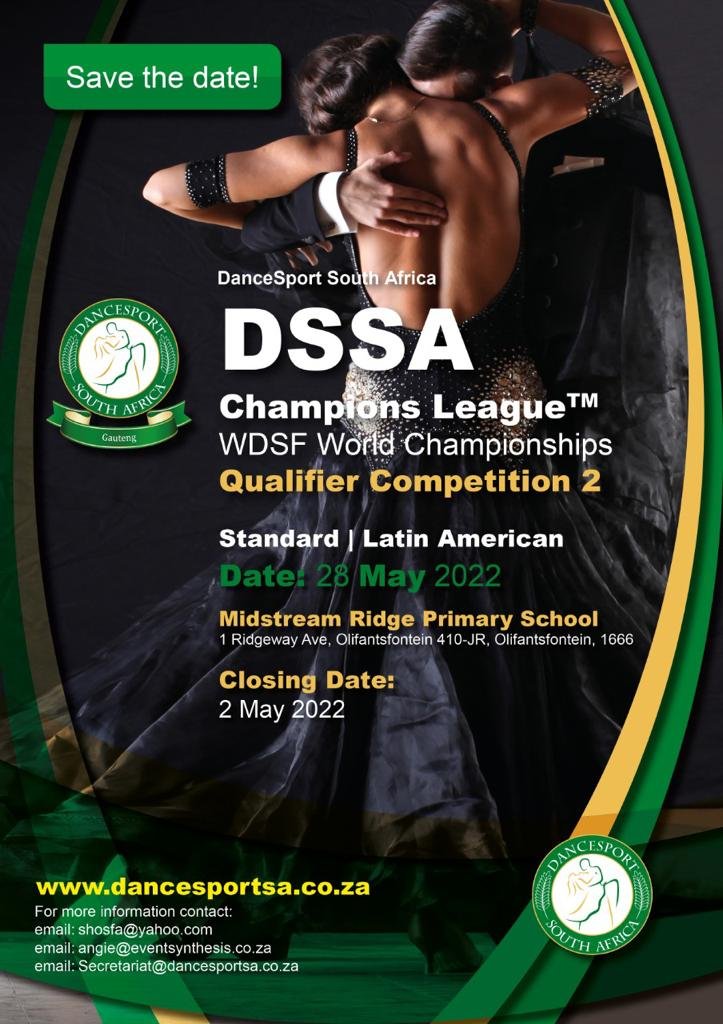 Read more about the article DSSA CHAMPIONS LEAGUE™ – WDSF Qualifier Competition 2 in Gauteng on the 28th of May 2022