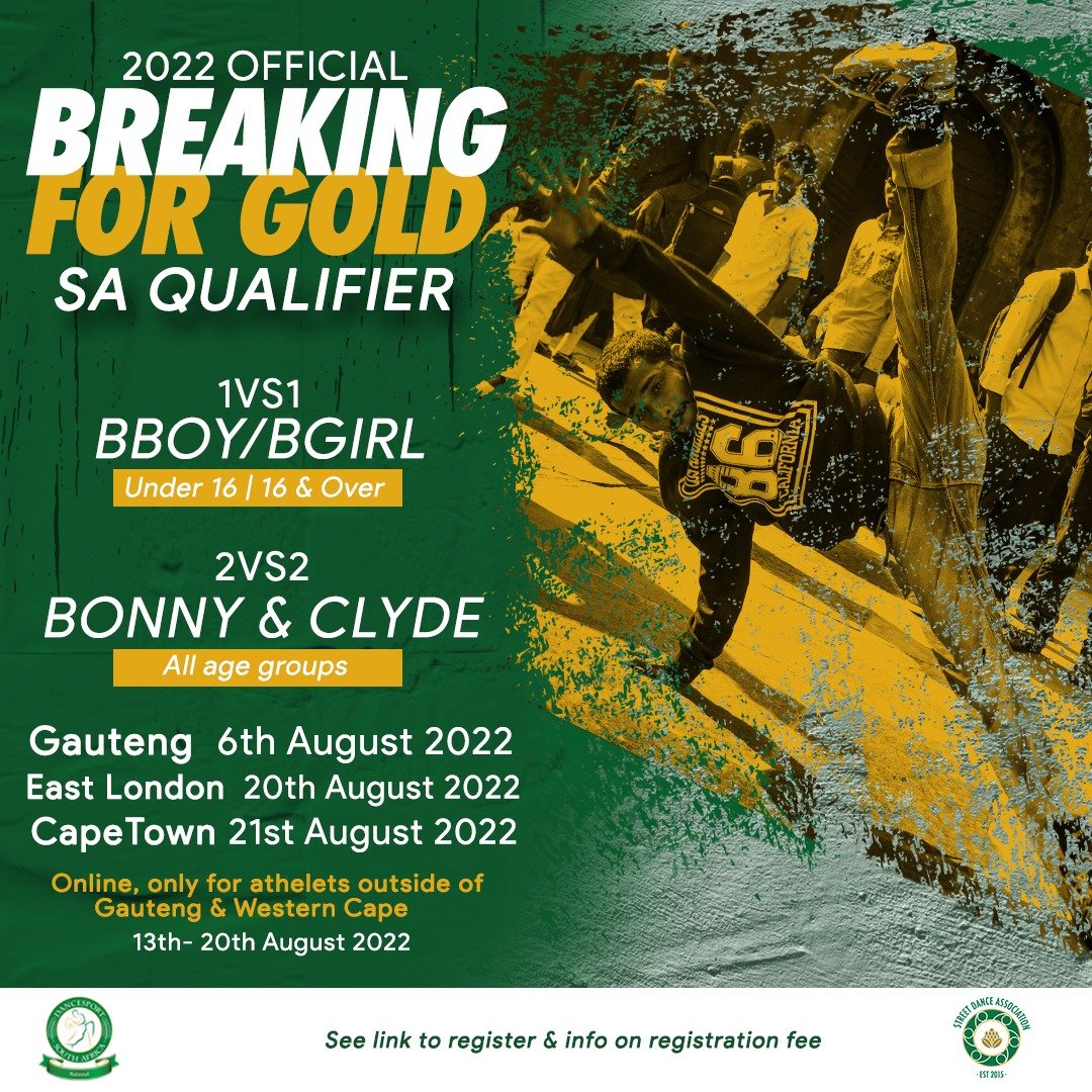 You are currently viewing 2022 official Breaking For Gold South Africa Qualifier from 13 – 20 August in Gauteng, Western Cape & Eastern Cape.